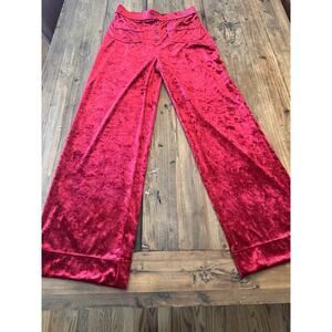 HALARA Red Velvet Velour Wideleg Size Medium Pull on Pants Pockets High Rise